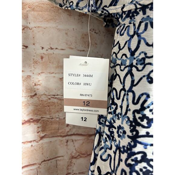 Taylor Boho Blue Dress Sz 12 Tiered Midi Lined Front Tie Flutter Sleeve New - Picture 8 of 13